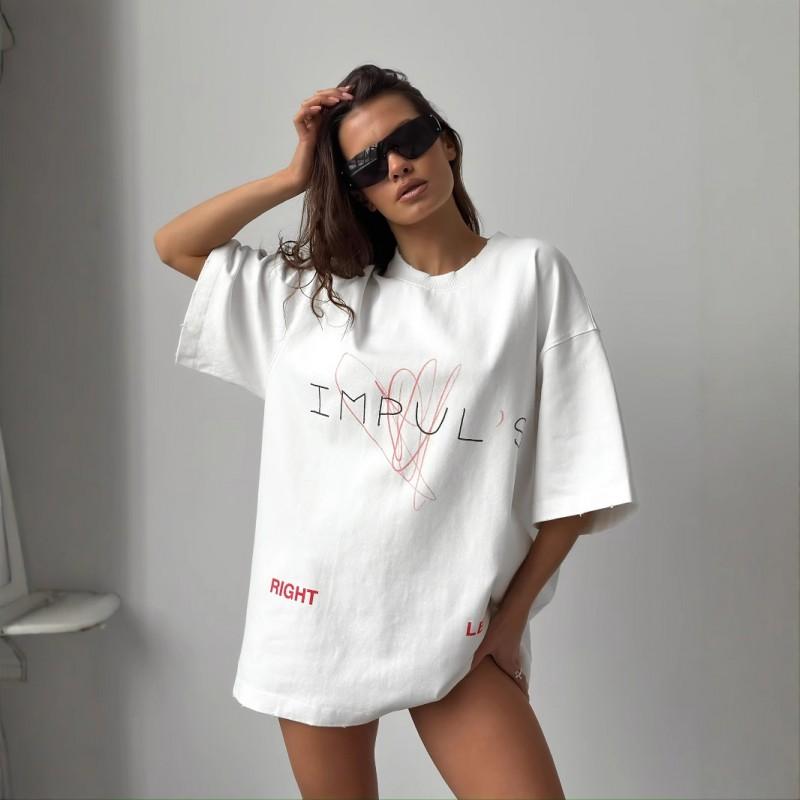 Womens Graphic Letter Print T Shirt Loose Casual Short Sleeve Crew Neck Streetwear
