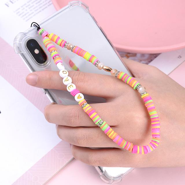 Модные женские акриловые глиняные каменные бусины, цепочка для мобильного телефона, ремешок для мобильного телефона, подвесной шнур, брелок для ключей, ювелирные изделия, настраиваемые