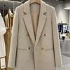 Beige Grey Wool Small Suit Jacket for Women New Winter British Style Versatile Suit