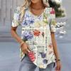 T-shirt For Women Floral Print V-Neck Short Sleeve Tops Summer Fashion Blouse Female Harajuku Clothes Oversized Daily Tees