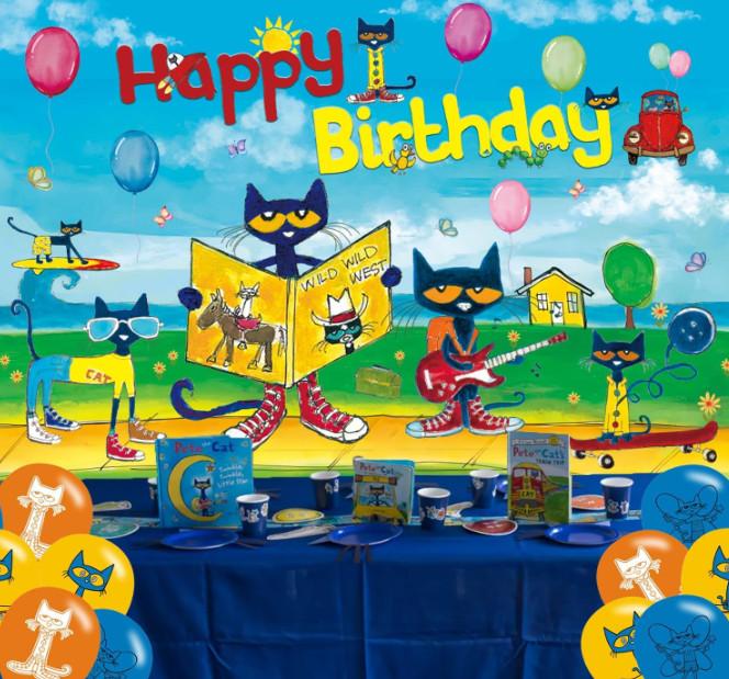 Pete The Cat Happy Birthday Party Backdrop 5x3 ft Background Banner & Balloons
