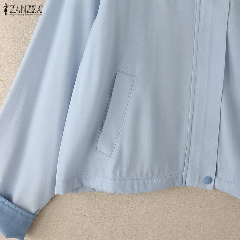 ZANZEA Женская повседневная блузка с отложным воротником и длинным рукавом