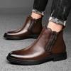 Fashion High Quality Genuine Leather Chelsea Men's Boots Pointed Low Heel Brand Men's Boots Show Business Formal High Top Leather Shoes