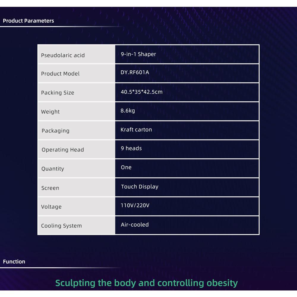9-в-1 40 кГц Кавитация 0,5 МГц РЧ Лазер 9 Голов Светодиодный Сенсорный экран Воздушное охлаждение 110 В-220 В AC Салонное Контурирование тела