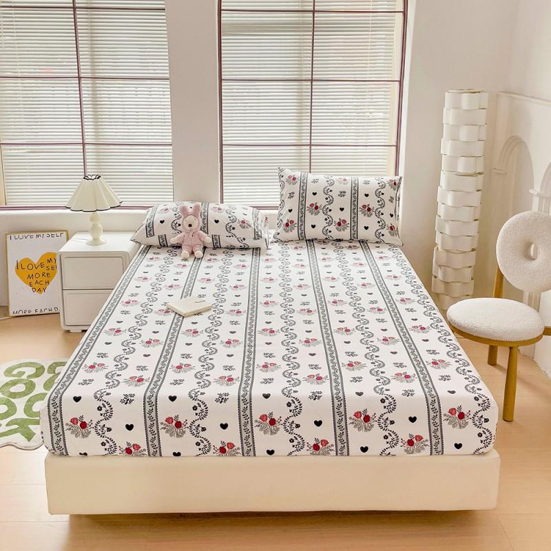 Floral Style Bedsheets Printed Fitted Sheet Breathable Mattress Protector Soft Bed Linen Home Sheets Couvre Lit (No Pillowcase)