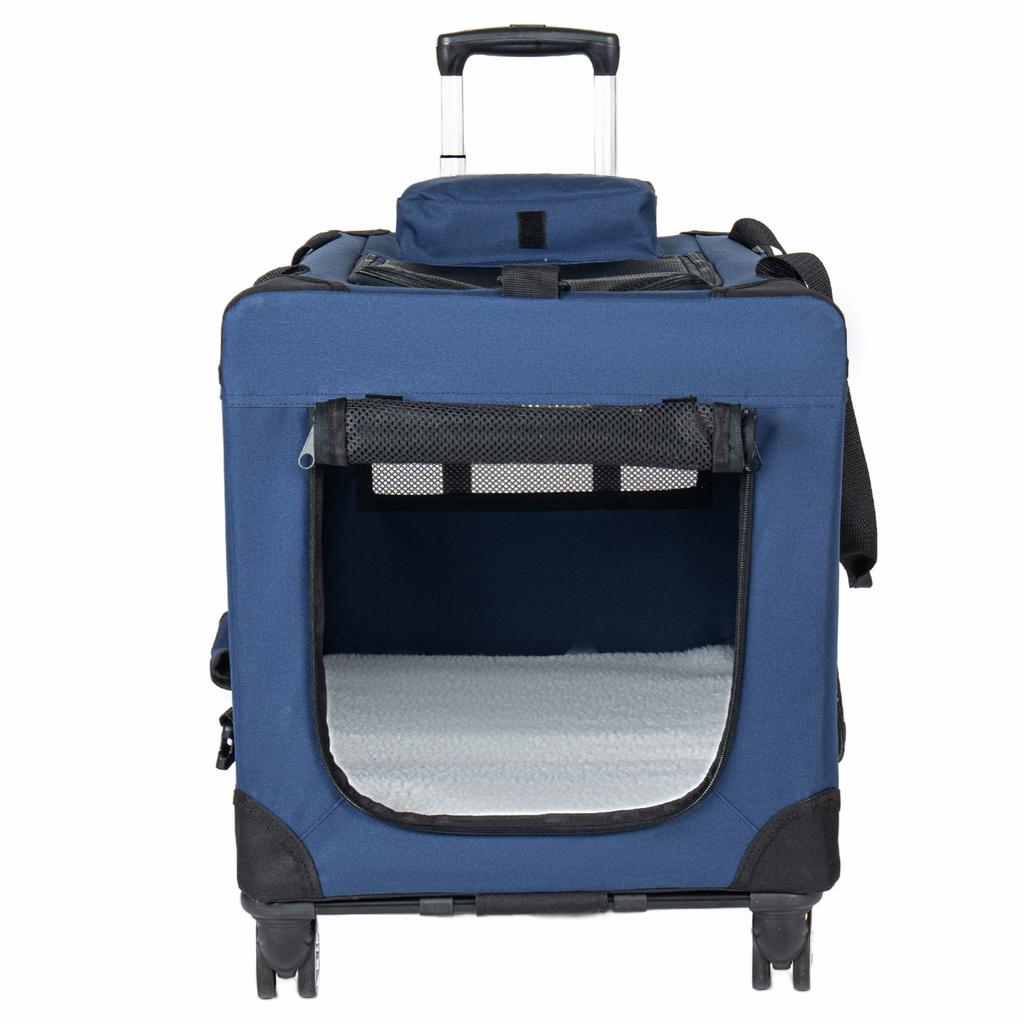 2-in-1 Foldable 60cm Carrier for Medium to Large Dogs, Transport Bag with Wheels, Box with 3 Doors and Mesh Windows, for Indoors, Outdoors and Travel