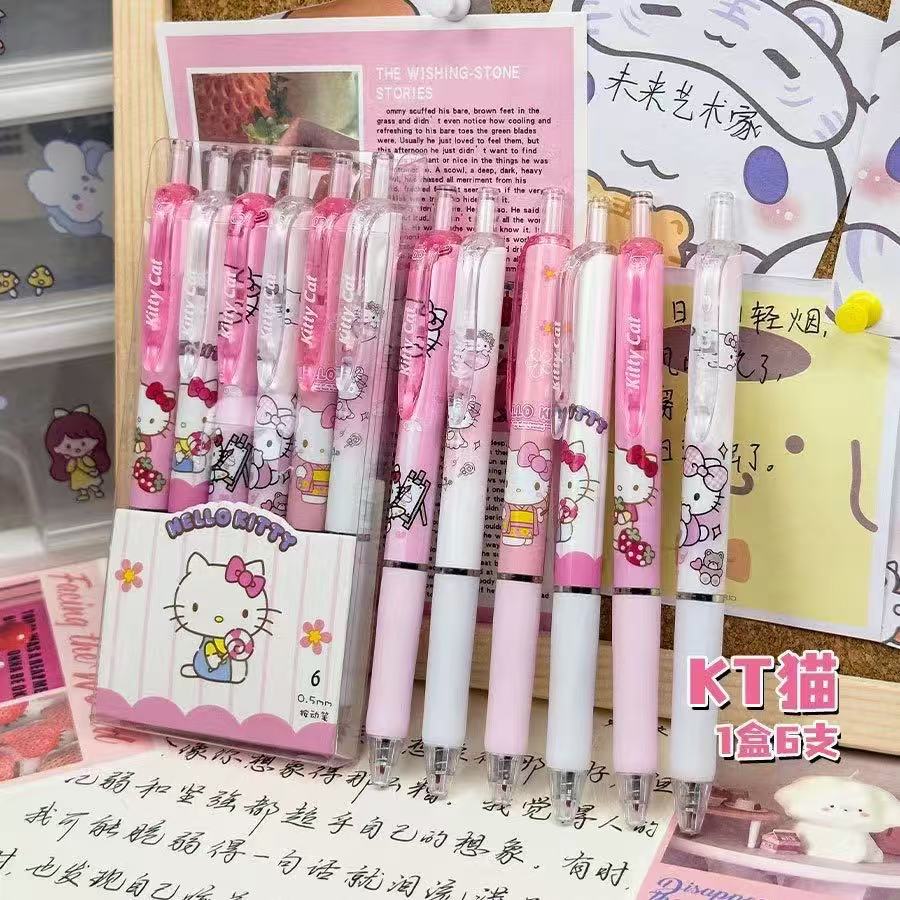 Персонажи Sanrio Куроми Мелоди Синнаморолл Нажимные Гелевые Ручки Кавайная Канцелярия Пишущие Ручки Черные Чернила