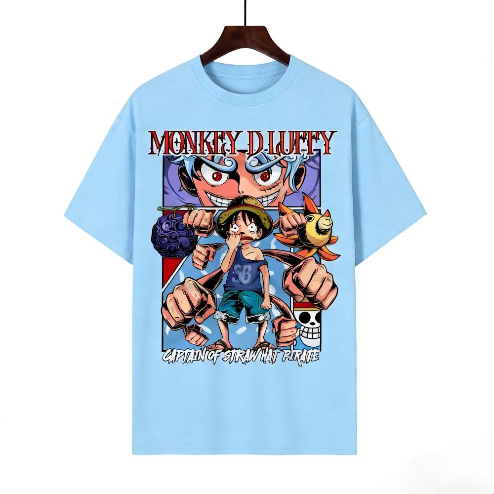One Piece Men's and Women's T-shirt Monkey D. Luffy Loose Retro Tee Anime Summer Spring Short-sleeved Parent-child Outfit