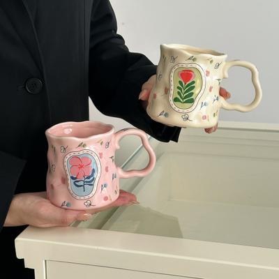 Керамическая кофейная кружка с эргономичной ручкой, кружка с нерегулярным цветочным узором, можно мыть в посудомоечной машине, оригинальная чашка для кофе, чая, молока