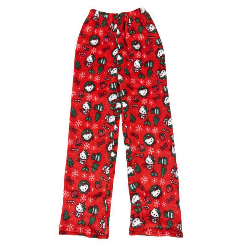 Женские Пижамные Штаны HelloKitty Мультяшные Флисовые Штаны для Отдыха на Хэллоуин Теплые с Флисовой Подкладкой Осень Зима