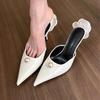 Fashion Pointed Toe Women Mules Shoes Pearl Slingback Flower Slippers High Heels Designer Sandals 2024 Party Autumn Pumps Women Zapatos