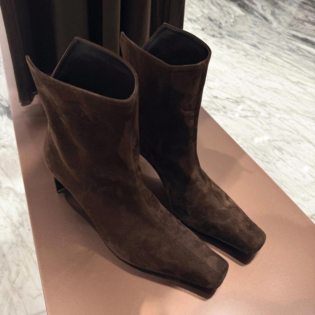 Sheepskin Version~ French Temperament Small Square Head Rear V-opening High-heeled Thin Boots Cowboy Boots Women's 2025 Fashion Boots Short Boots