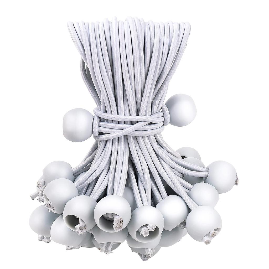 White Ball Bungee Cords,6 Inch Heavy Duty Outdoor Bungee Cord with Balls,Tarp Tie Down Bungee Balls for Shelter,Camping,Cargo,Tent Poles UV Resistant