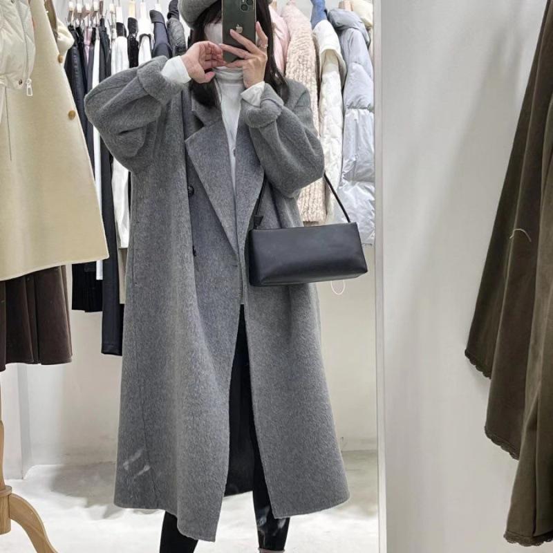 Женское шерстяное пальто средней длины осень/зима 2023 года, стиль Хепберн, свободный крой, корейская мода.