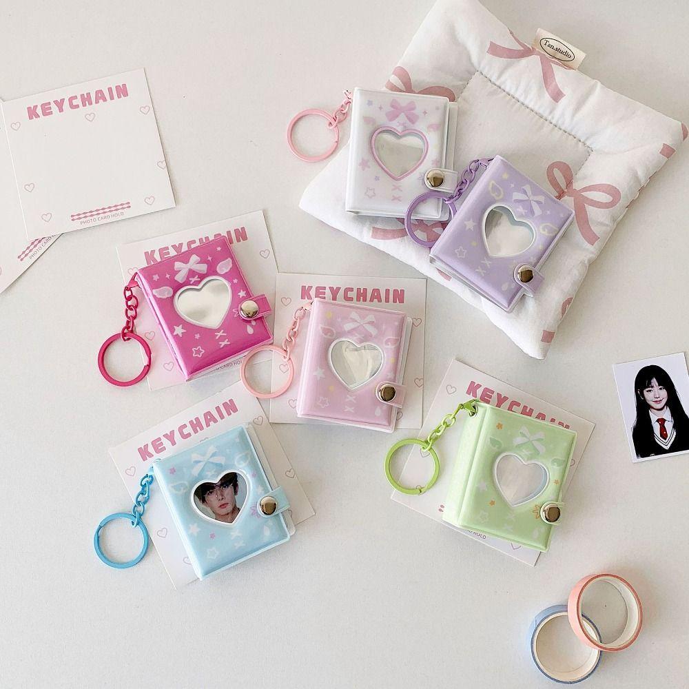 Hanging Pocket Mini Photocards Holder Love Heart Hollow Picture Storage Keyring  Birthday Gift