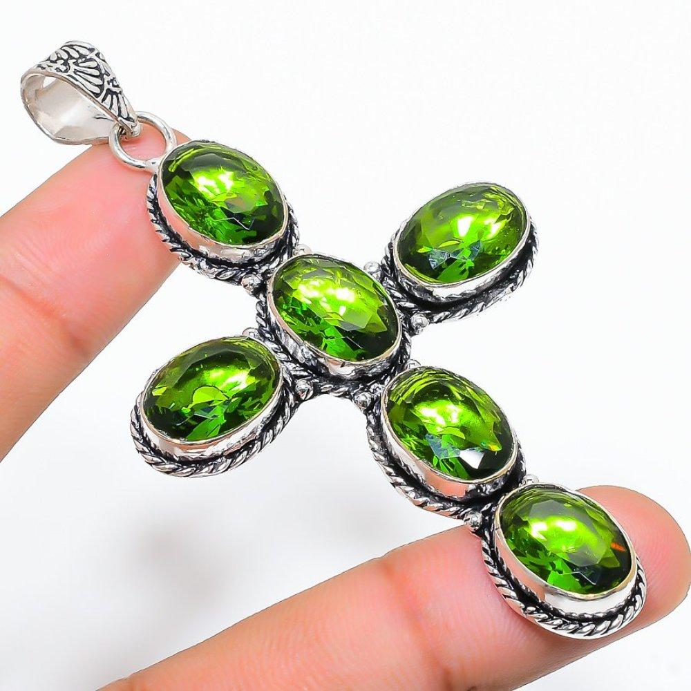 Peridot Gemstone Handmade 925 Sterling Silver Jewelry Pendant 3.35" C7n14