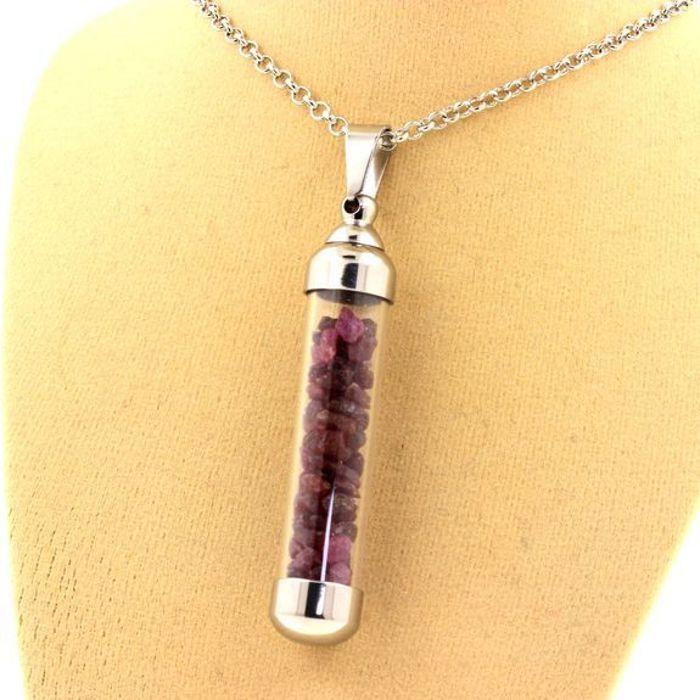 Stones and Minerals. Raw Ruby Necklace. 50 Mm Tube Model.