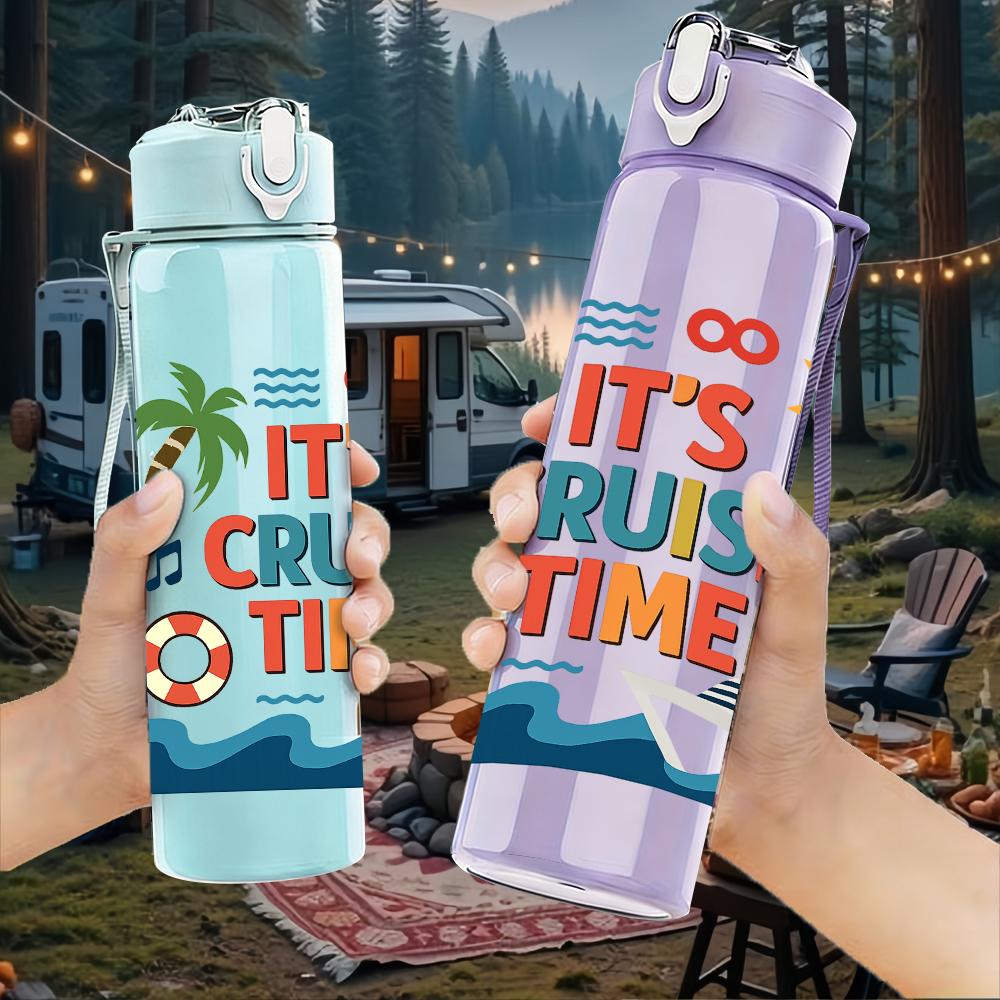 1PC Cruise Time Letter Text 750ml Color Plastic Sports Water Bottle Leakproof Flip Straw Lid For Sports Office Home Use