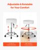 Round Rolling Stool Swivel Work Stool with Wheels Height Adjustable White