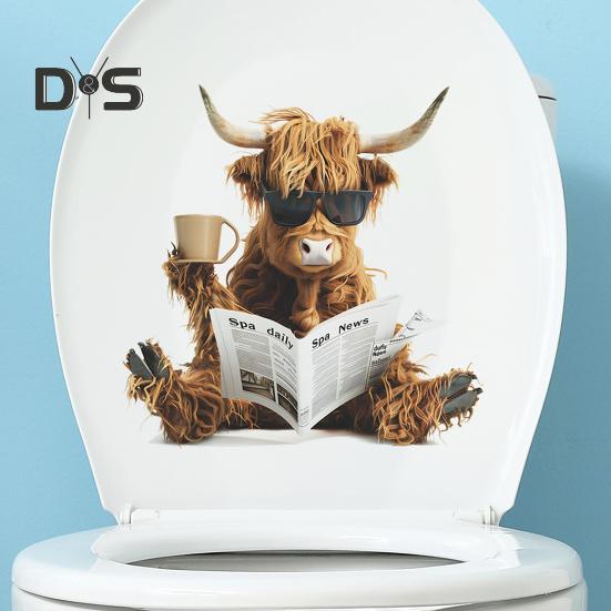 Чтение газет Як стикер для унитаза Съемный самоклеящийся водонепроницаемый ПВХ Гостиная Ванная комната Стена Искусство Корова Крышка унитаза Украшение Наклейка