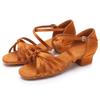 Детская латинская обувь для танцев Сатиновая Коричневая Размеры 28-41 Низкий Каблук Бальные Обувь для Практики Танцев