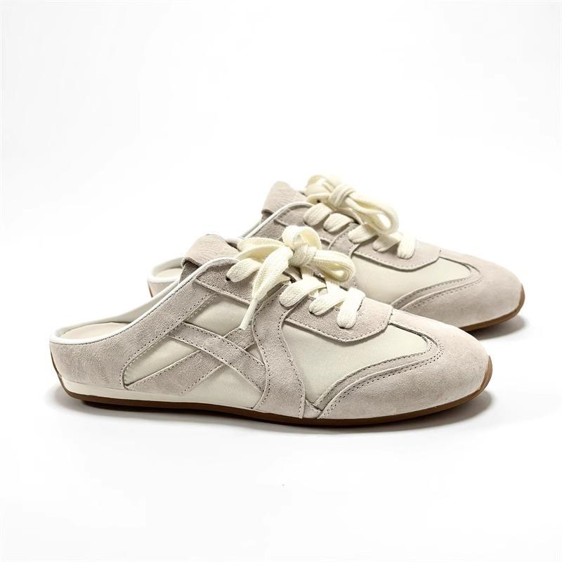 Полушлепанцы женские летние на плоской подошве, цветные, с кожаным носком, без каблука, ленивые маленькие белые туфли