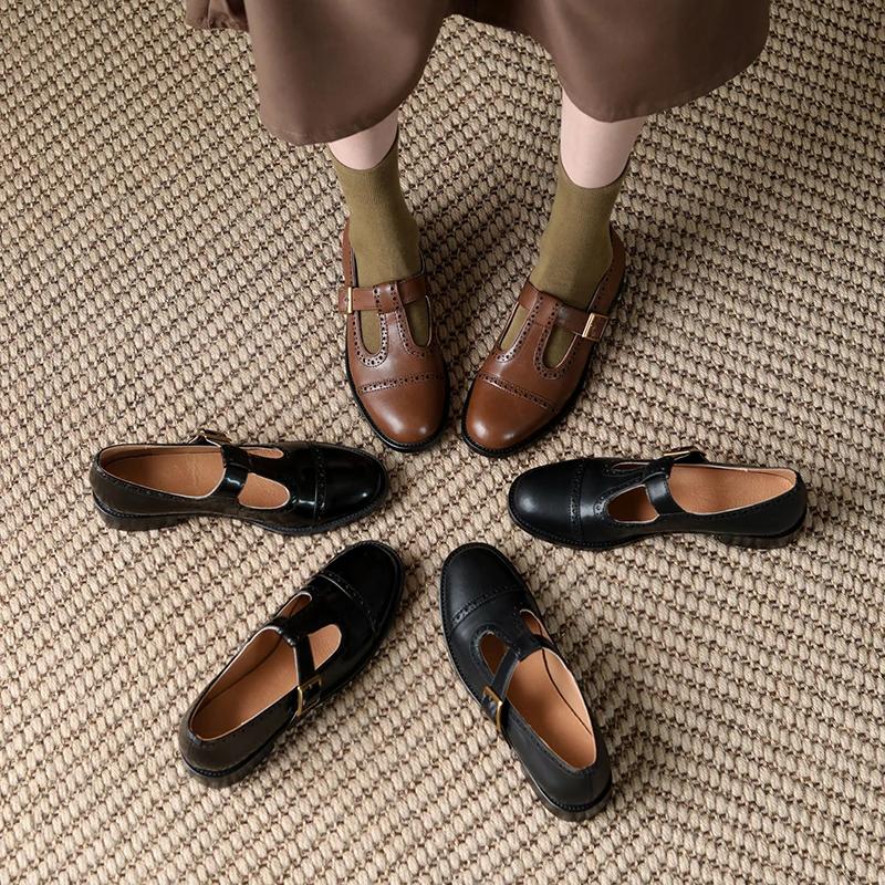 Модные новые весенне-летние туфли Мэри Джейн для женщин из спилковой кожи с круглым носком и толстым каблуком, повседневные броги, черные туфли на массивном каблуке