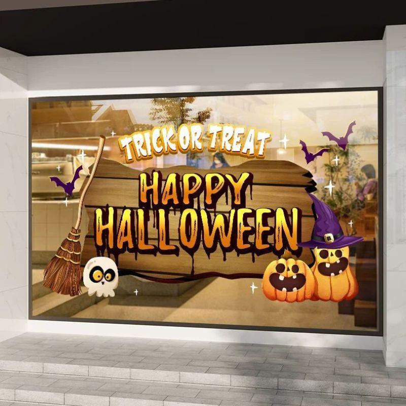 Halloween decorations: Little pumpkin stickers, bar and KTV scene decorations, glass door stickers, cute ghost wall stickers