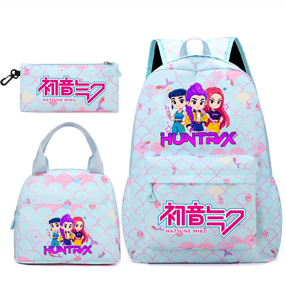 3Pcs/set Anime Cartoon Demon Hunters Printed Backpack Handbag Pencil Case for Teenger Student Girl Boy Large Capacity Waterproof Bookbag
