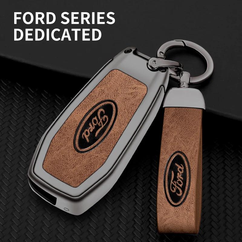 Car Sticker Hot For Ford New 3 Button Leather Car Remote Key Case Cover Shell Protection Bag For Ford Figo Mondeo 5 Ecosport Pum