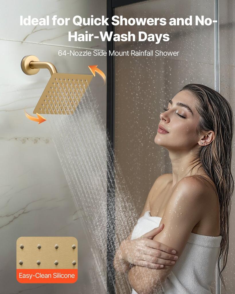 Shower Faucet Set, 305 mm Thermostatic Ceiling Mount Rainfall Shower System with 152 mm Wall Mount Head and 2 in 1 Handheld Spray, 3-Function Dual