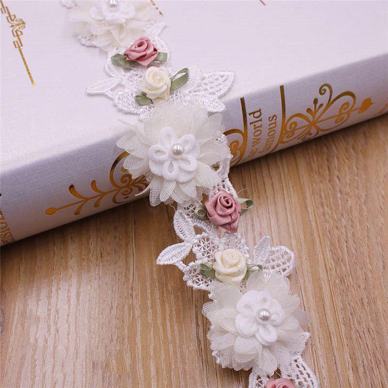Вышитая кружевная лента с отделкой «сделай сам», ткань с цветком розы, роскошное свадебное платье, швейные аксессуары, 1 ярд