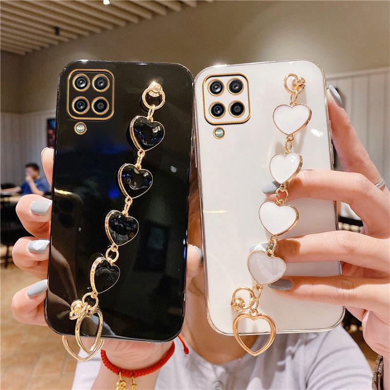 Plating Heart Bracelet For Case Samsung A11 A12 A13 A14 A30 A20s For Samsung A03 A04 A04s A03s A10s A21s Luxury Silicone Cover