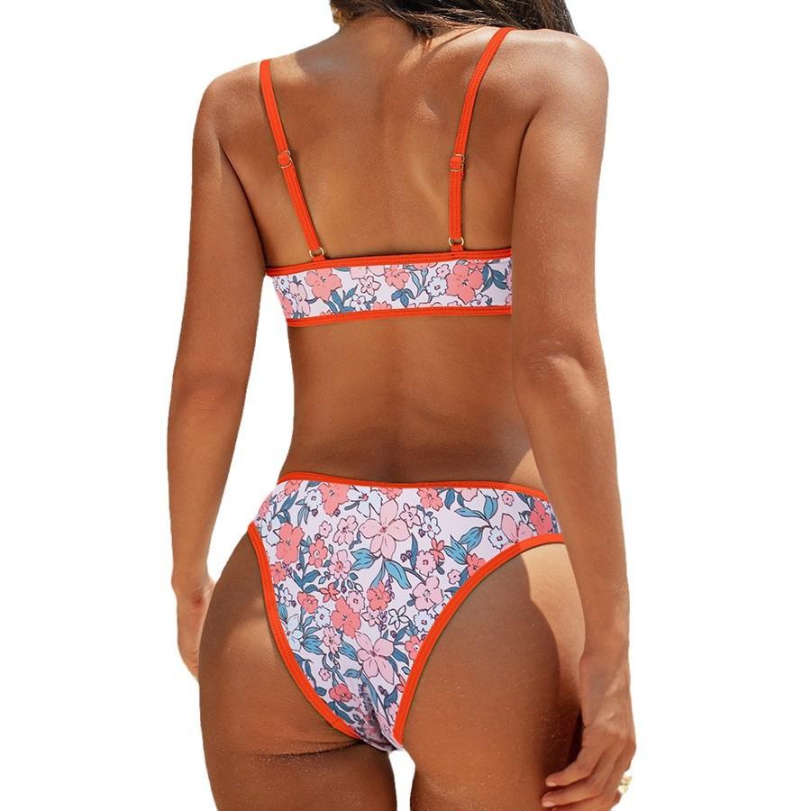 Women’s Sexy Tankini Bathing Suit Printed Backless Swimwear Two Piece Bikini Swimsuit with Triangle Top and Bottom