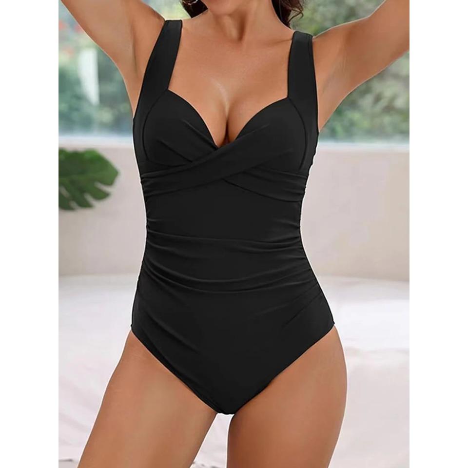 2025 Plain Ruched Swimsuit Women One Piece Solid Swimwear Female Beachwear Bathers Bathing Swimming Swim Bodysuit Summer