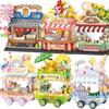 DIY Architecture Restaurant Coffee Shop Ice Cream Car Store Street View Building Blocks Kit Girls Bricks Classic Model Kid Toys