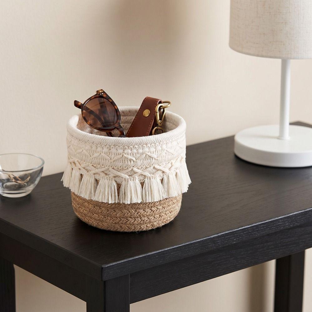 Cotton Rope Woven Storage Basket Round Pen Holder Makeup Brush Storage Box Bathroom