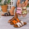 Женские сандалии на плоской подошве 2025 большой размер летние новые с круглым носком удобные на плоской подошве на одной педали прохладные шлепанцы