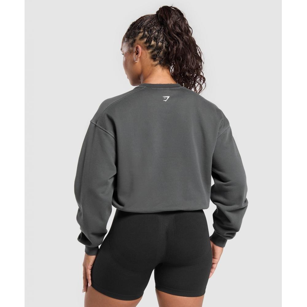 Gymshark Gains Washed Loopback Crew Neck Асфальт Серый Черный B3b8o Gc9x