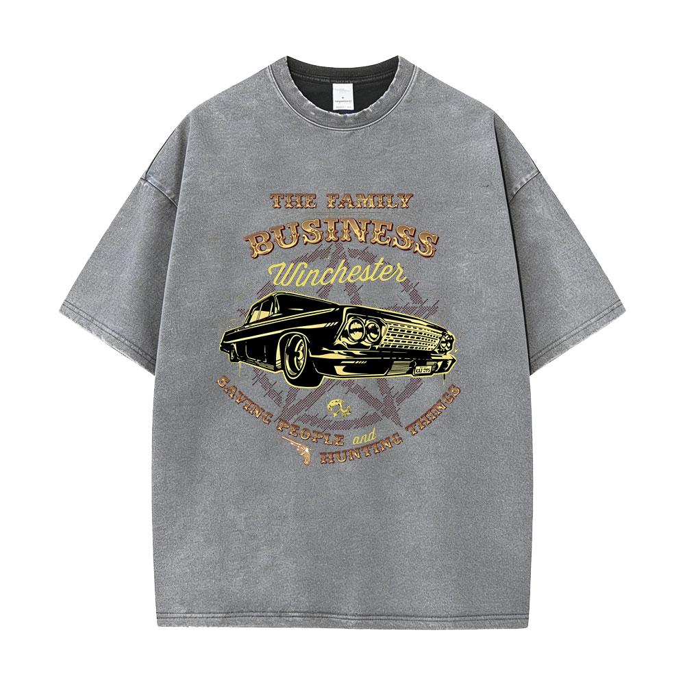 Washed Vintage TV Play Supernatural Saving People Hunting Things The Family Business Tshirt Men Women Casual Oversized T Shirt