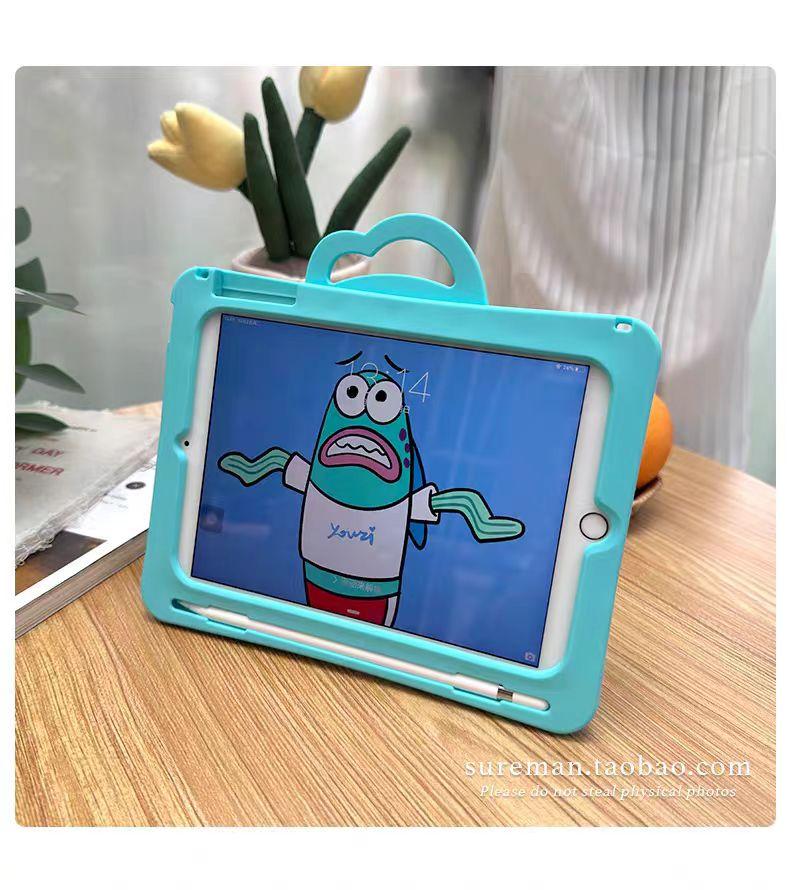 For IPad 9 8 7th Air Mini 2 3 4 5 6 10.9 Pro A16 11 Inch Child Case Cartoon Hangyodon Bracket Silicone Tablet Protective Case