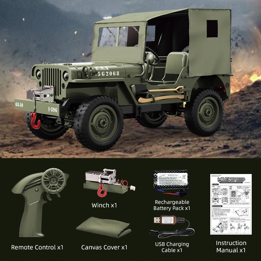 New 1:10 RC Toy Car JJRC Jeep Off-road Vehicle Multi-purpose Four-wheel Drive War Transport Vehicle Simulation Climbing Vehicle Children's Toy Gift