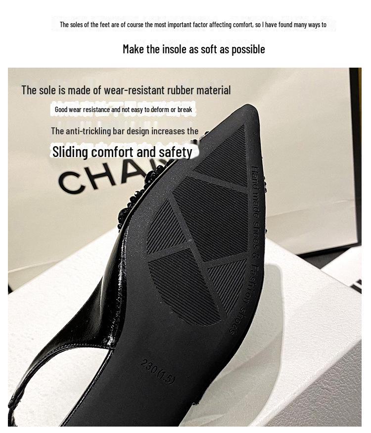 Женские босоножки с закрытым каблуком и острым носком, украшенные французскими стразами, 2024 г., большие размеры 41-43