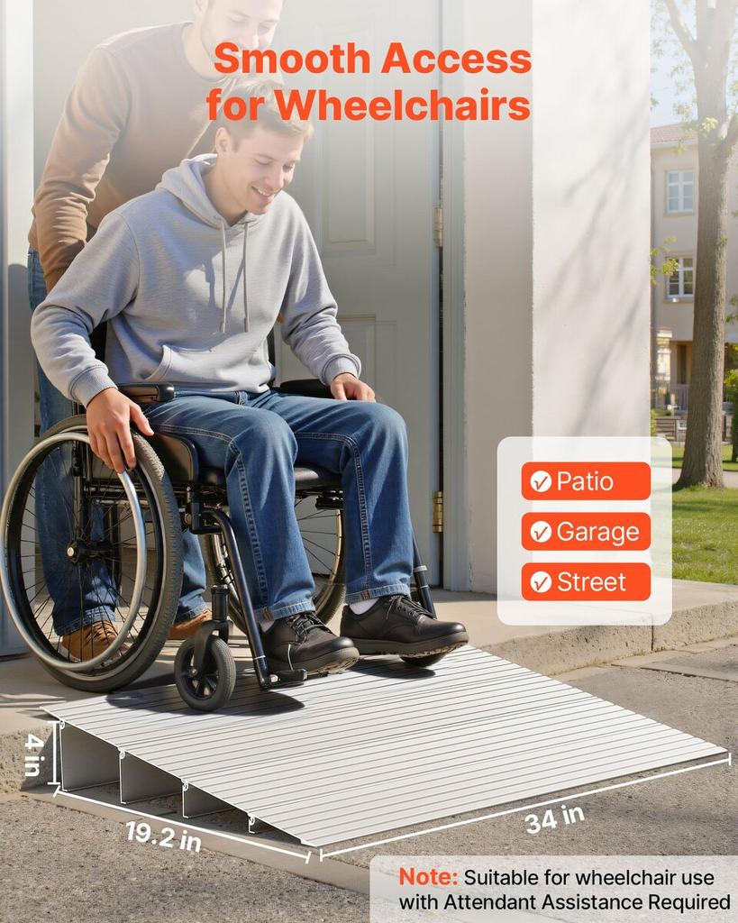 Door Threshold Ramp, 115 mm Rise, Aluminum Alloy Threshold Ramp Rated 363 kg Load Capacity, Handicap Ramps for Home Steps for Wheelchair, Scooters,