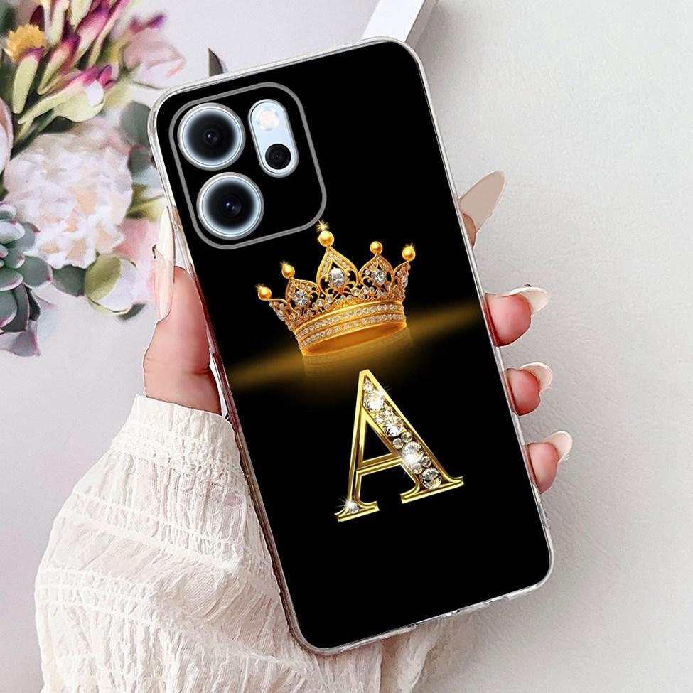 For Oppo Reno 14F CPH2743 Case For Oppo Reno14 F Cover Transparent Luxury A-Z Letters Fashion Flowers Crown Soft Bumper Casing