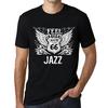 Мужская винтажная футболка Футболка с рисунком Feel The Jazz Deep Black White Text
