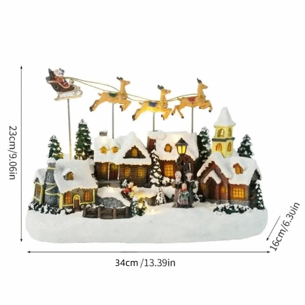 Resin Christmas Glowing Village LED Lighted with Music Christmas Flying Reindeer 3-Elk Reindeer Kids Gift