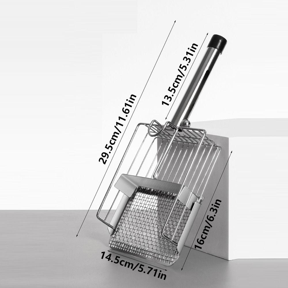Stainless Steel Cat Litter Shovel Fine Hole Push-pull Design Pet Waste Picker Fast Sifting Ergonomic Handle