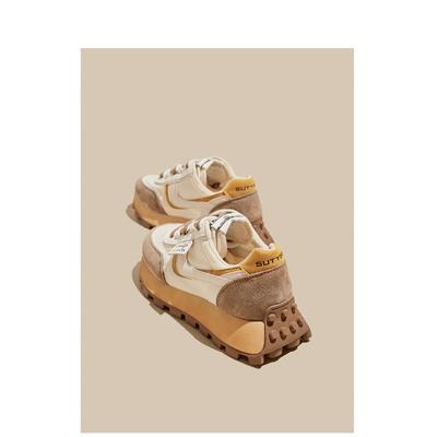 Кожаные вафельные туфли Forrest Gump, женские весенне-осенние новые универсальные повседневные спортивные туфли в стиле ретро на толстой подошве для папы