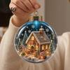 Christmas Party Hanging Trinkets 3D Faux Crystal Ball Ornaments with Warm LED Miniature Winter Scene Decor Lights, Luminous Tree Pendant for